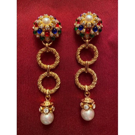 Boucles d'oreilles Chanel perles et pierres de couleurs
