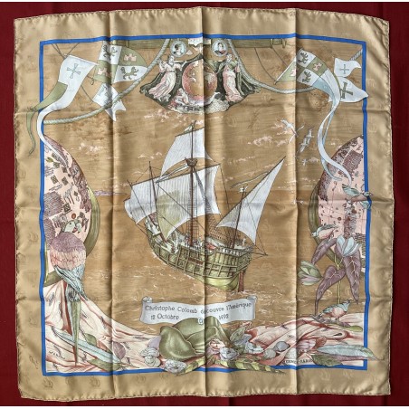 Carré foulard Hermès Christophe Colomb découvre l'Amérique 12 octobre 1492