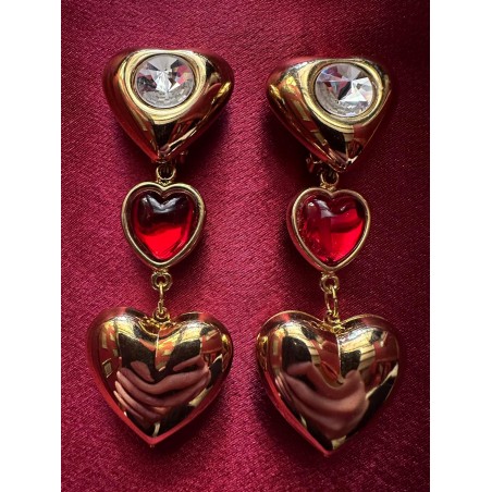 Boucles d'oreilles de créateur " 3 coeurs rouge"