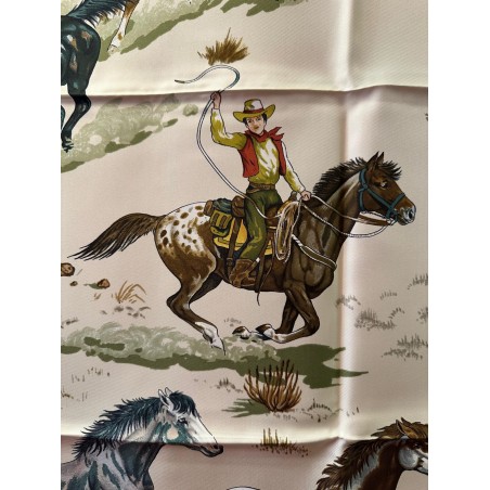 Foulard Carré HERMÈS 90 Les Mustangs - Double Face, 100% Soie, Avec Boîte