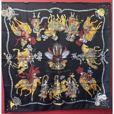 Carré foulard Hermès Les fêtes du roi soleil soie brochée