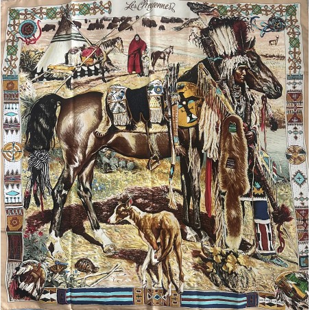 Carré foulard Hermès Les cheyennes renommé Plumes de l'Ouest