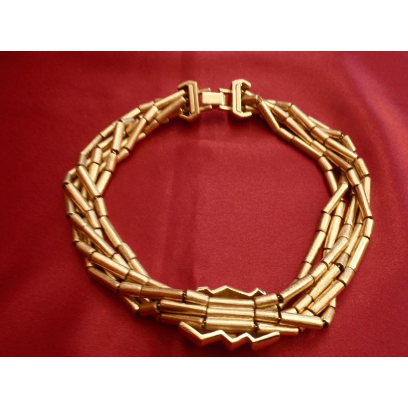 Collier Ras Du Cou Touareg Satellite - Bronze Et Nacre - Kaki - Vintage